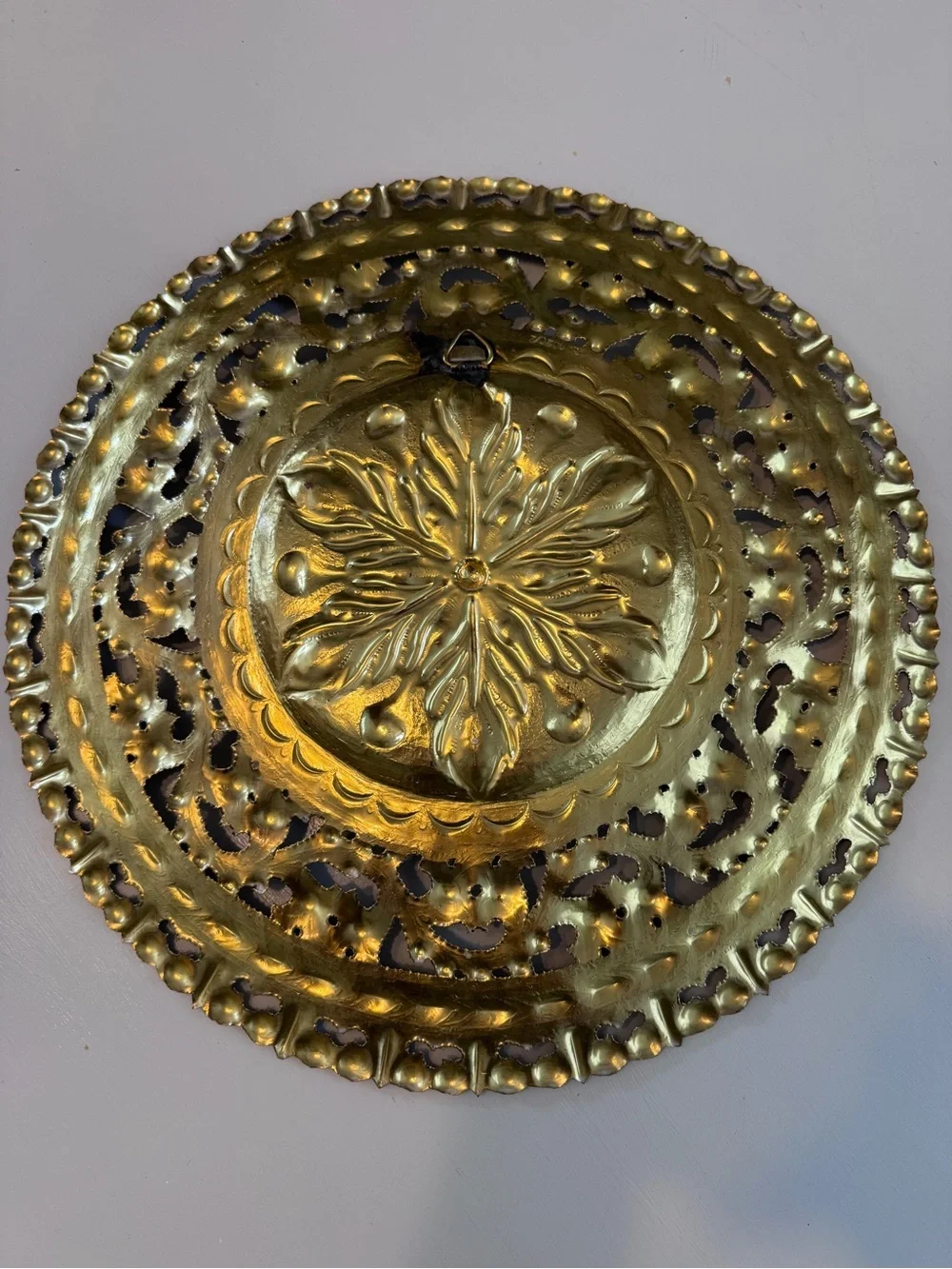Vintage Italian Brass Wall Hanging Charger – Hand-Carved Metal Art